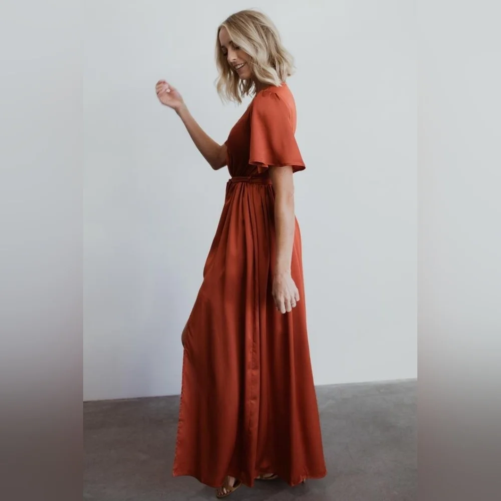 NWT Baltic Born Sicily Satin Rust Maxi Dress - Picture 9 of 13